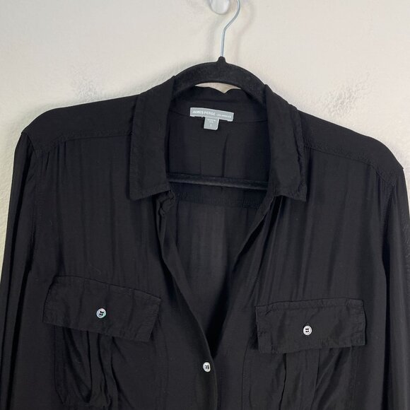 James Perse Womens Small Black Button Up Long Sleeve Blouse Shirt Lightweight - Picture 9 of 11
